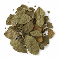 Dried Prodigiosa herb leaves flat lay on white background